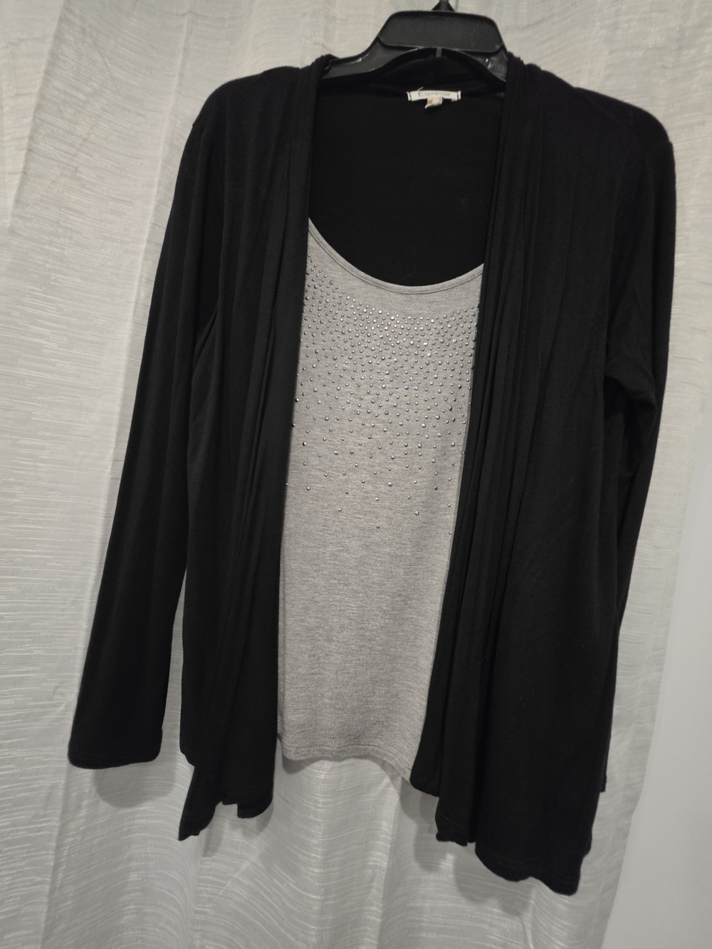 Espresso Women's Black Open-Front Cardigan with Rhinestone Detail - Picture 2 of 5